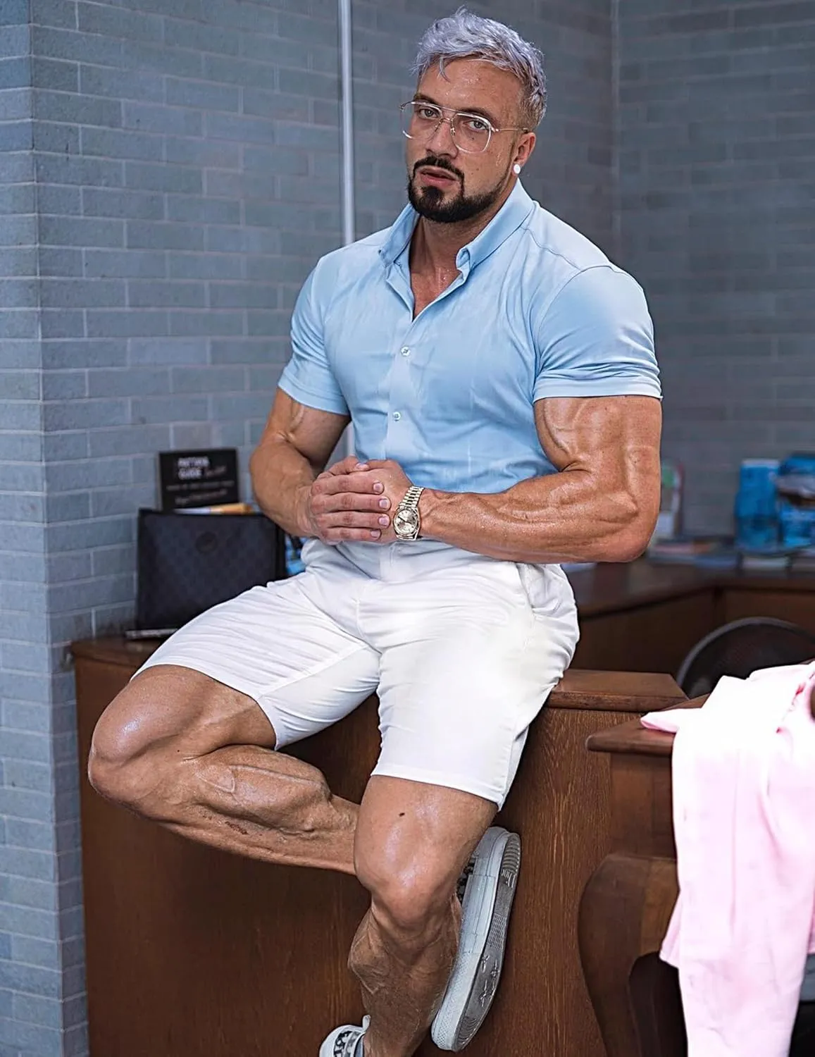 Men's Muscle Fit Dress Shirts Slim Fit Button Down Short Sleeve Shirts