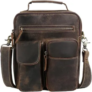 Mens Office Leather Messenger Bag Waterproof Vintage Business Travel Vacation Commuter Laptop Briefcase