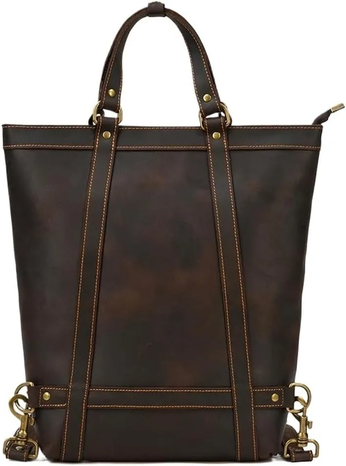 Mens Retro Leather Bag Waterproof Business Travel Vacation Office Laptop Briefcase Multiple Pockets with Adjustable