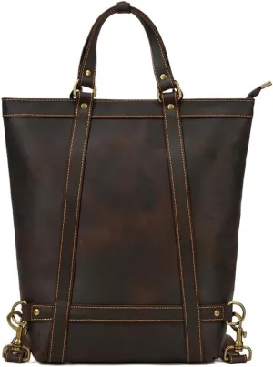 Mens Retro Leather Bag Waterproof Business Travel Vacation Office Laptop Briefcase Multiple Pockets with Adjustable