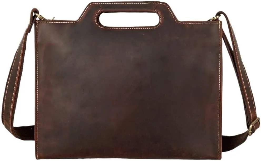 Mens Retro Leather Briefcase Waterproof Business Travel Vacation Laptop Bag with Multiple Organizational Pockets
