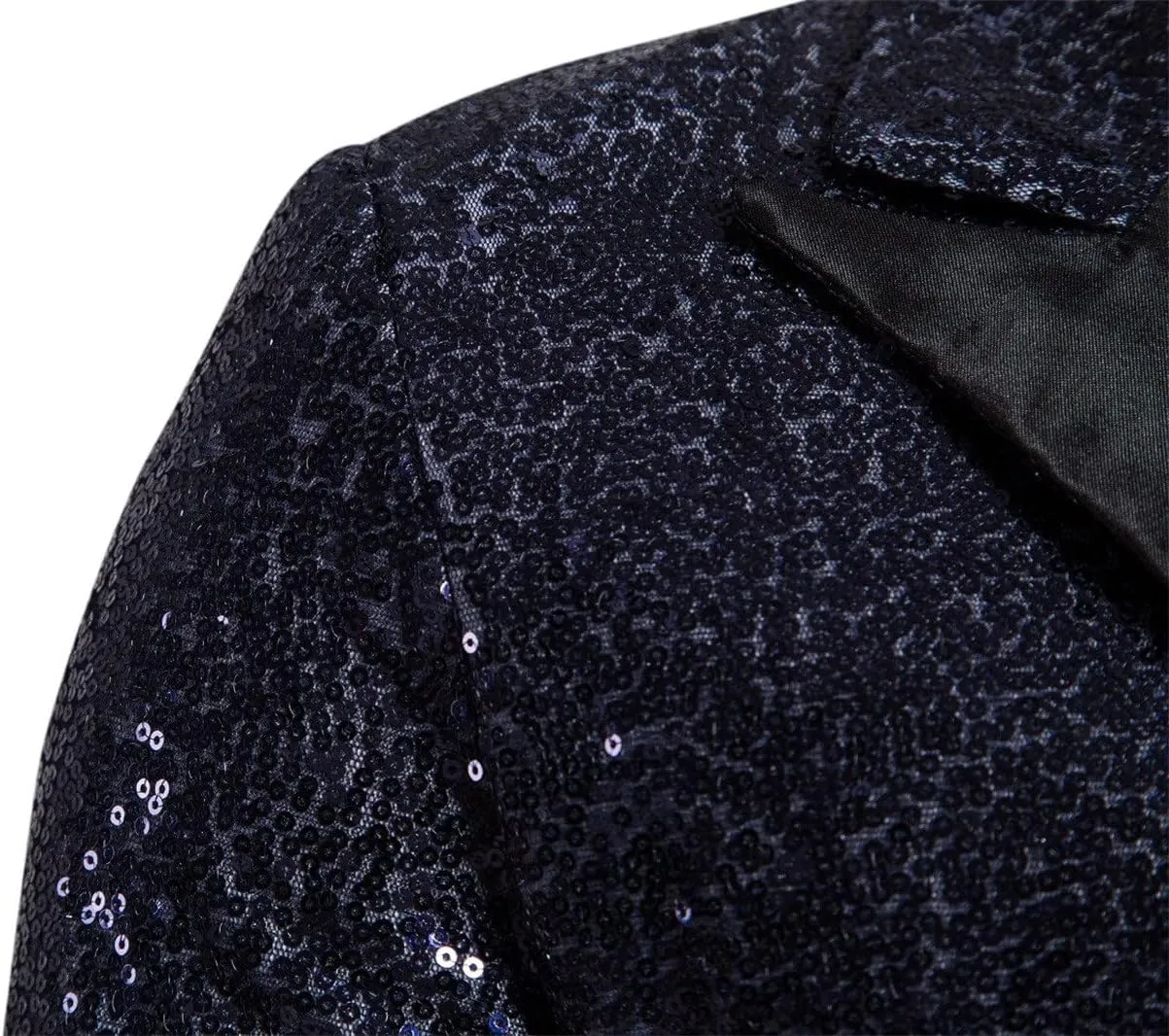 Men's Sequin Blazer Suit One Button Slim Fit Mens Sequin Jacket for Party/Prom/Wedding Shiny Texudo Jackets for Mens