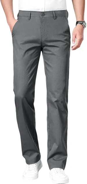 Men's Slim Fit Cotton Stretch Pants Flat Front Relaxed Fit Casual Pant Washed Comfort Stretch Chino Pant (36,Grey)
