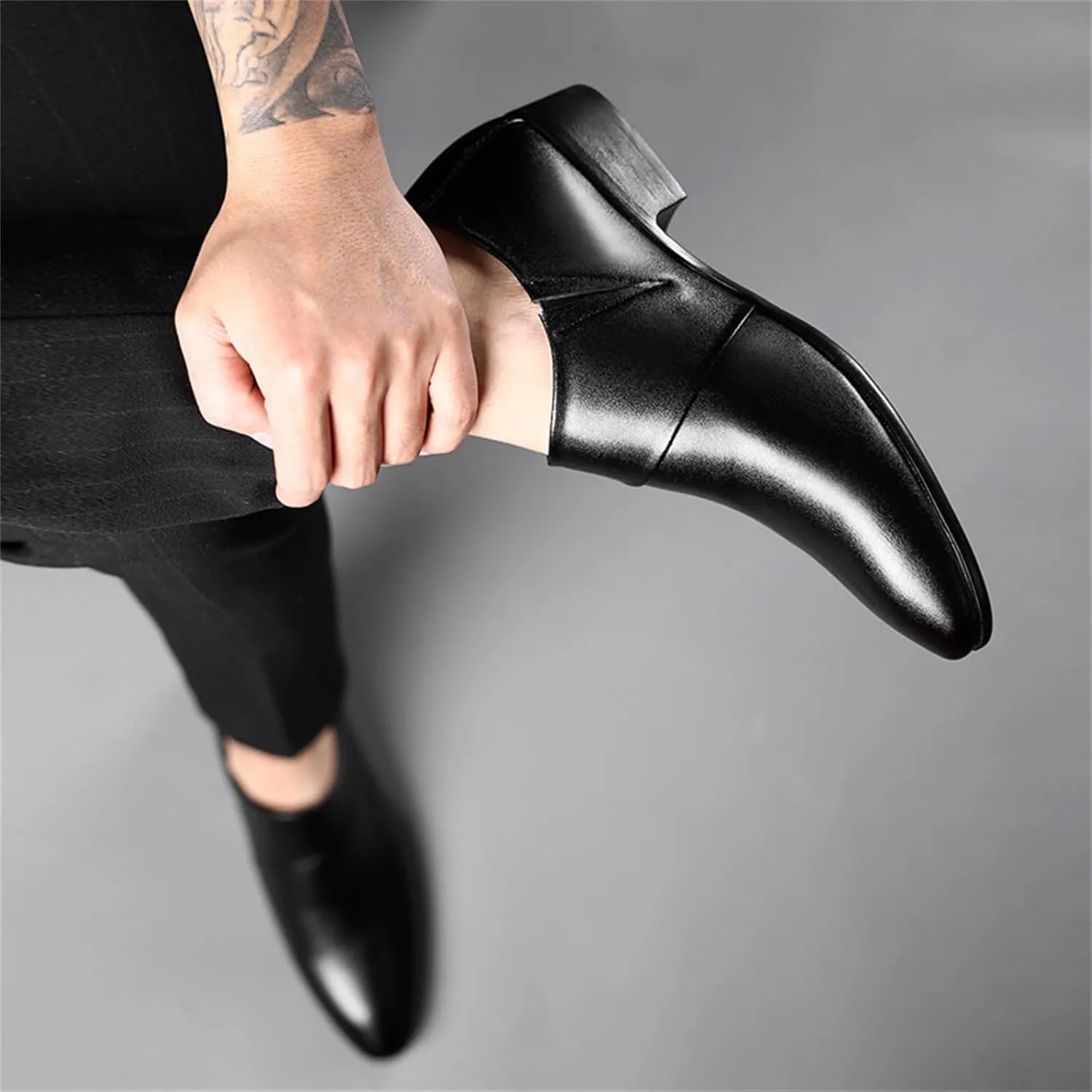 Men's Strap Slip on Dress Loafers Shoes Business Formal Tuxedo Leather Shoes Prom Dress Shoes