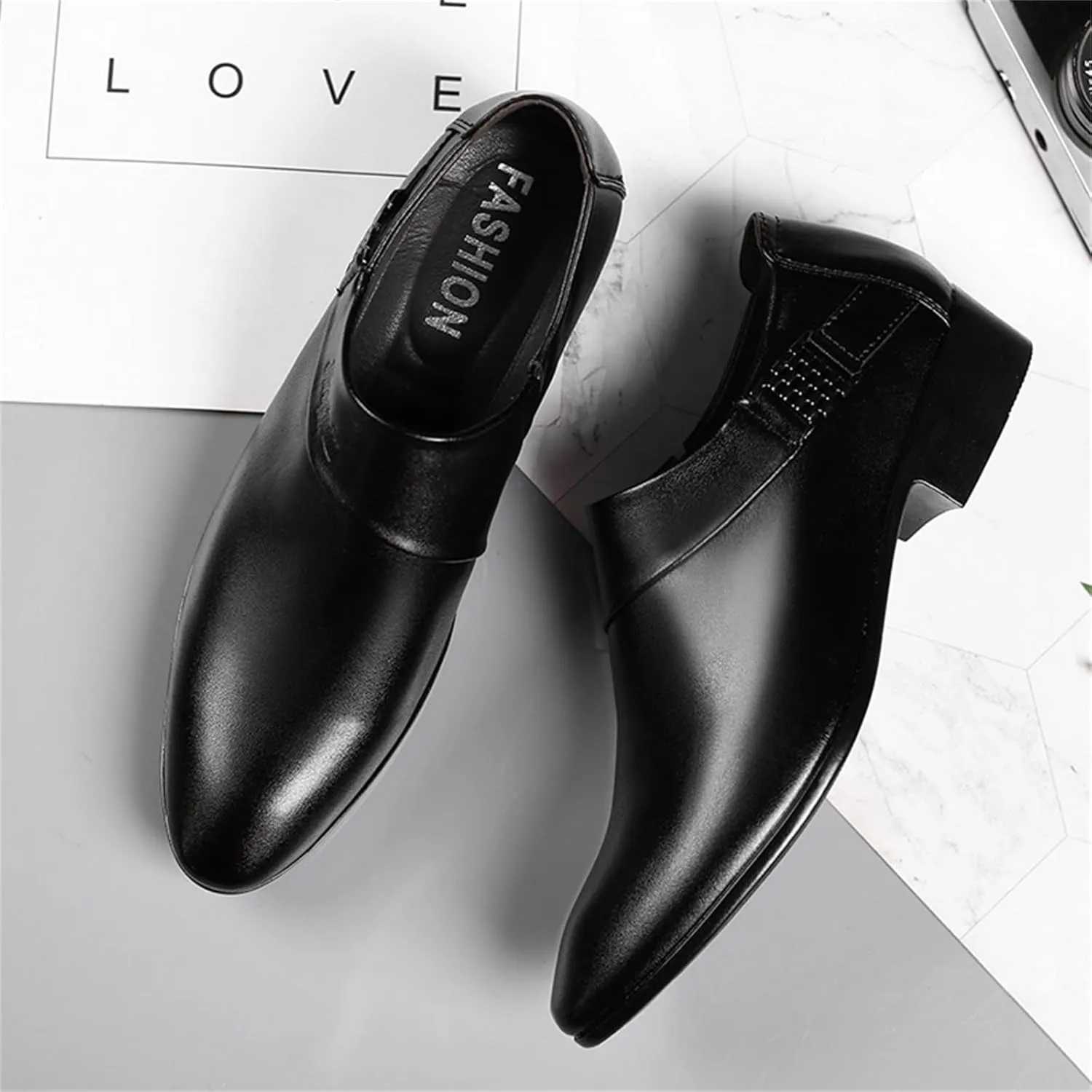Men's Strap Slip on Dress Loafers Shoes Business Formal Tuxedo Leather Shoes Prom Dress Shoes