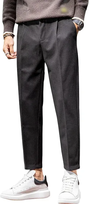 Men's Stretch Fit Flat Front Pant Casual Stretch Slim Fit Dress Chino Pants Classic Trousers Retro Suit Pant (36,Black)