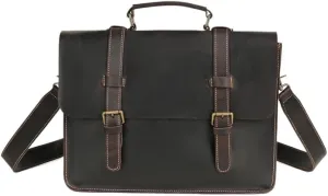 Mens Vintage Leather Briefcase Waterproof Anti Theft Business Travel Vacation Office Laptop Bag with Adjustable