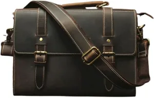 Mens Vintage Office Leather Briefcase Waterproof Anti Theft Business Travel Vacation Commuter Bag with Adjustable