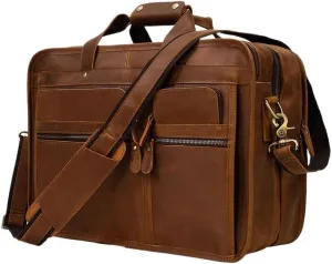 Mens Waterproof Vintage Business Travel Bag Leather Messenger Briefcase Vacation Work Computer Hand Carry on
