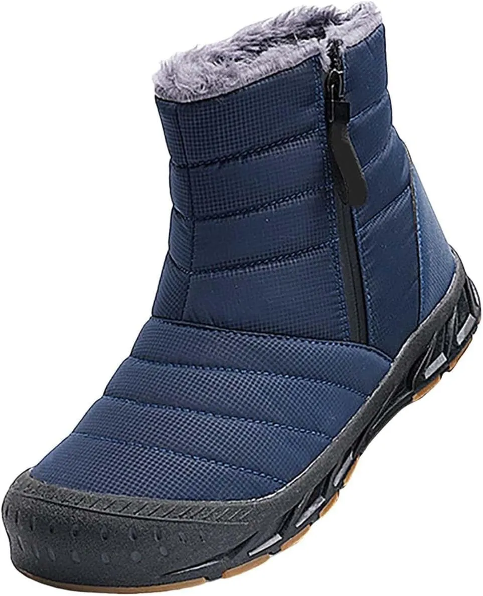 Mens Winter Warm Snow Boots Fur Lined Anti-Slip Waterproof Winter Shoes Round Toe Zipper Slip on Outdoor Boot
