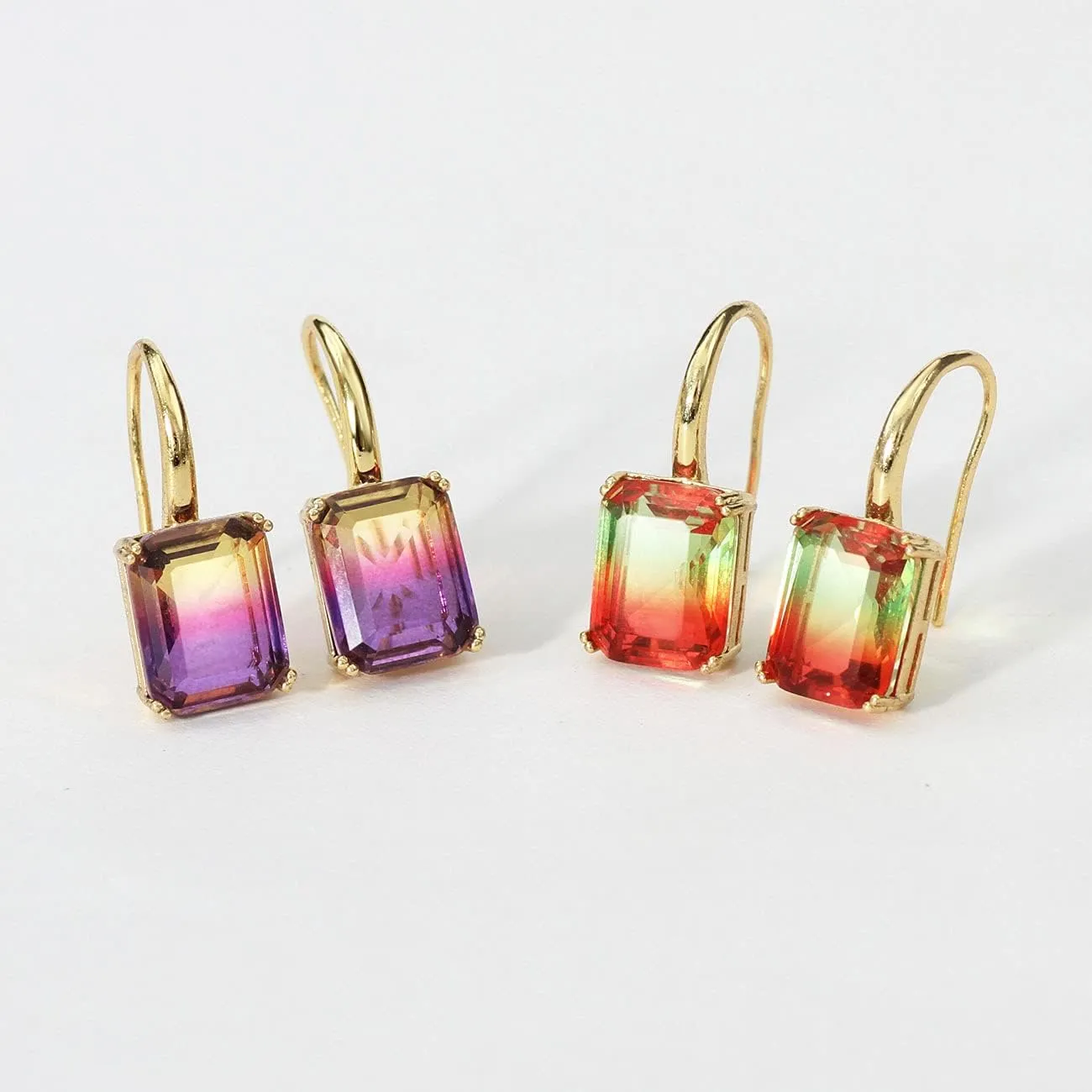 Michooyel 18K/White Gold Plated Tourmaline Dangle Drop Earrings Gradient Color Baguette Cut Hypoallergenic Earrings for Women