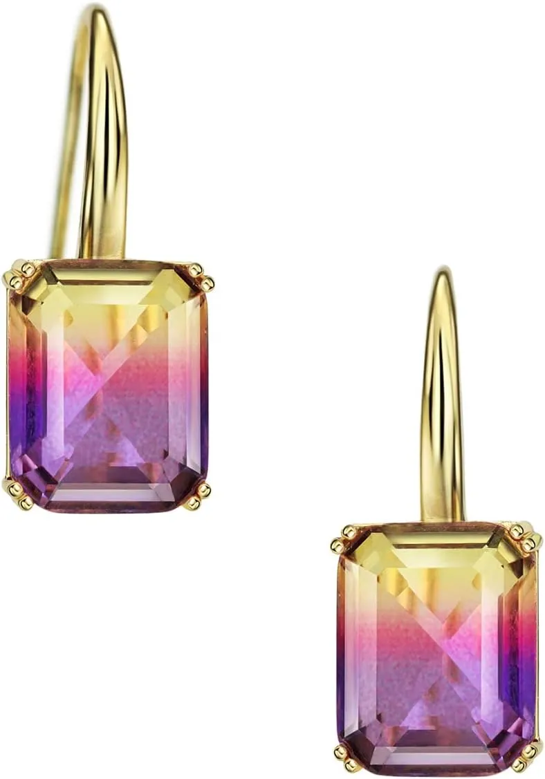 Michooyel 18K/White Gold Plated Tourmaline Dangle Drop Earrings Gradient Color Baguette Cut Hypoallergenic Earrings for Women