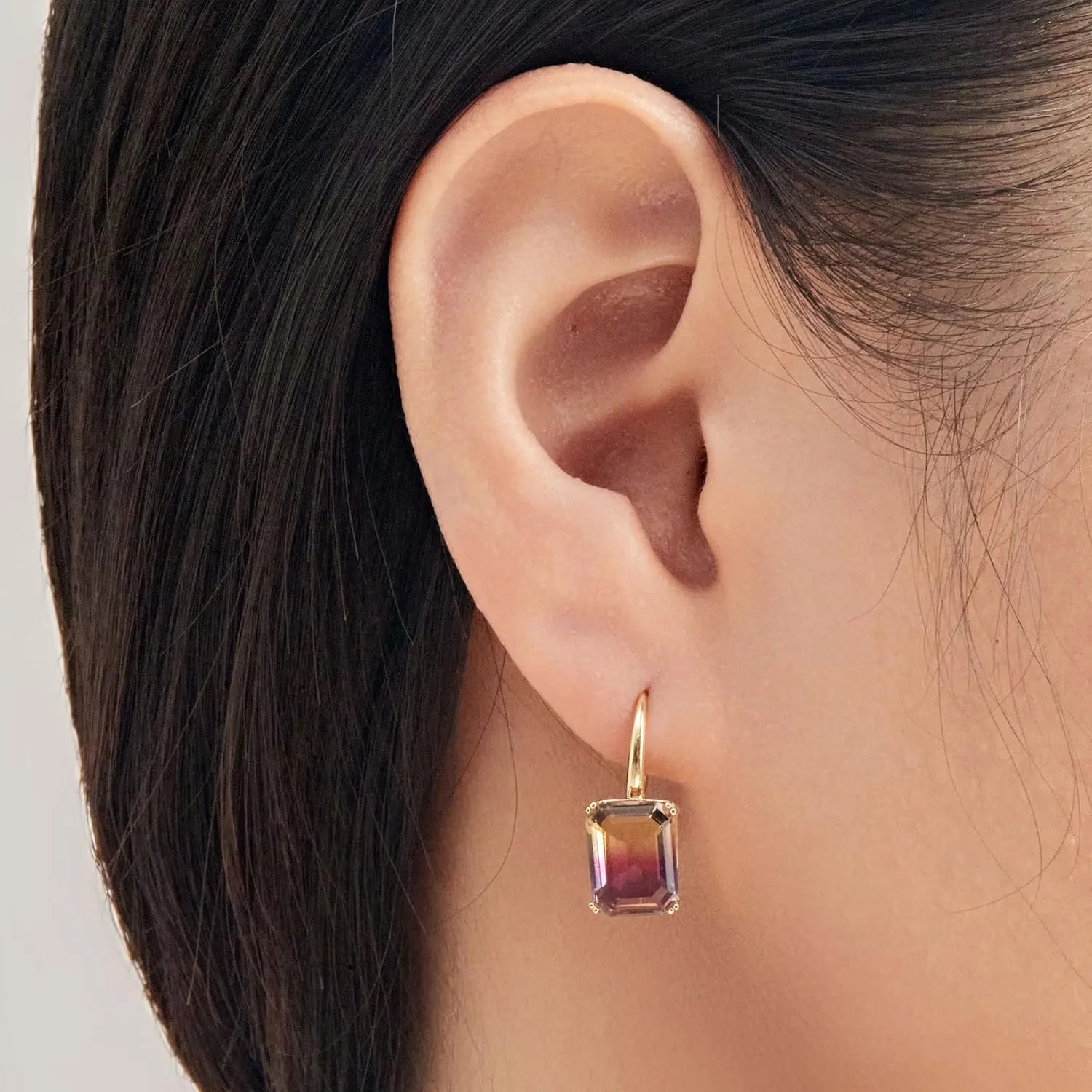 Michooyel 18K/White Gold Plated Tourmaline Dangle Drop Earrings Gradient Color Baguette Cut Hypoallergenic Earrings for Women