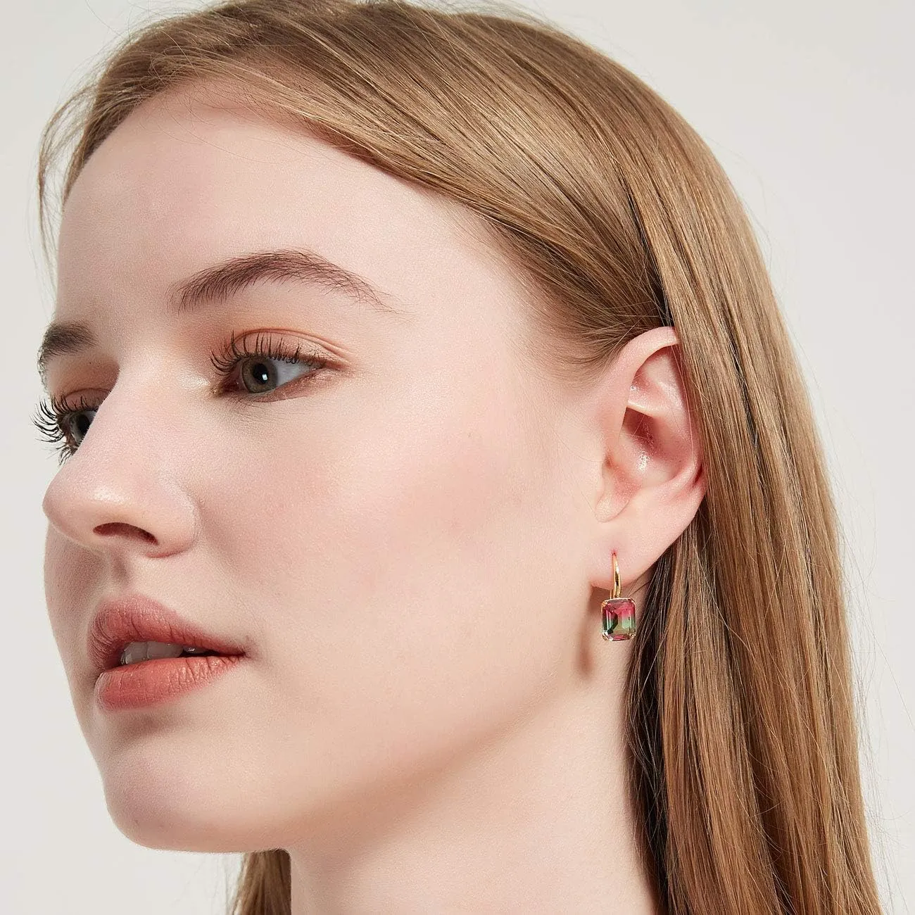 Michooyel 18K/White Gold Plated Tourmaline Dangle Drop Earrings Gradient Color Baguette Cut Hypoallergenic Earrings for Women