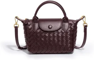 Mini Braided Top Handle Bag for Women Fashion Satchel Purse Genuine Leather for Travel and Daily Use