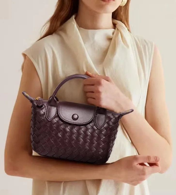 Mini Braided Top Handle Bag for Women Fashion Satchel Purse Genuine Leather for Travel and Daily Use