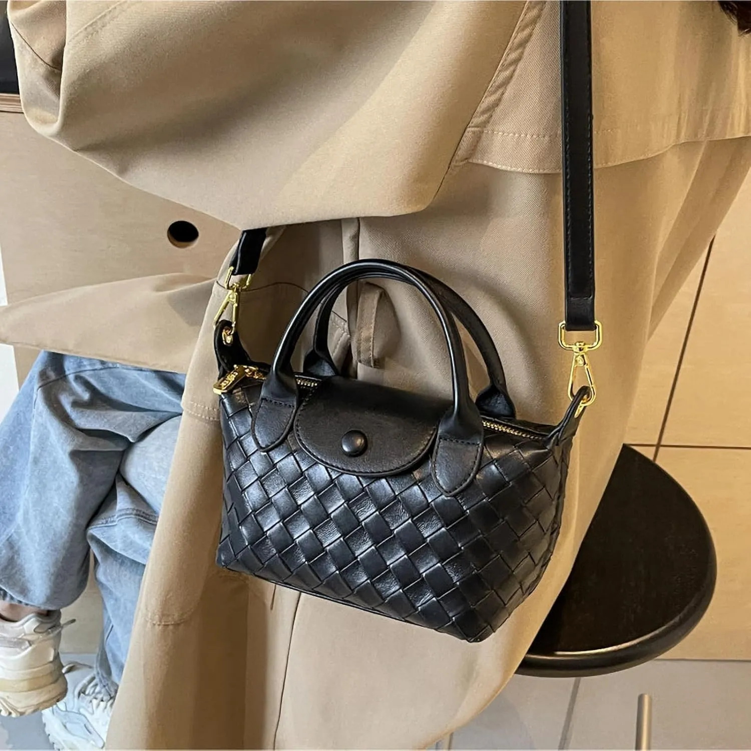 Mini Braided Top Handle Bag for Women Fashion Satchel Purse Genuine Leather for Travel and Daily Use