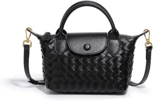 Mini Braided Top Handle Bag for Women Fashion Satchel Purse Genuine Leather for Travel and Daily Use