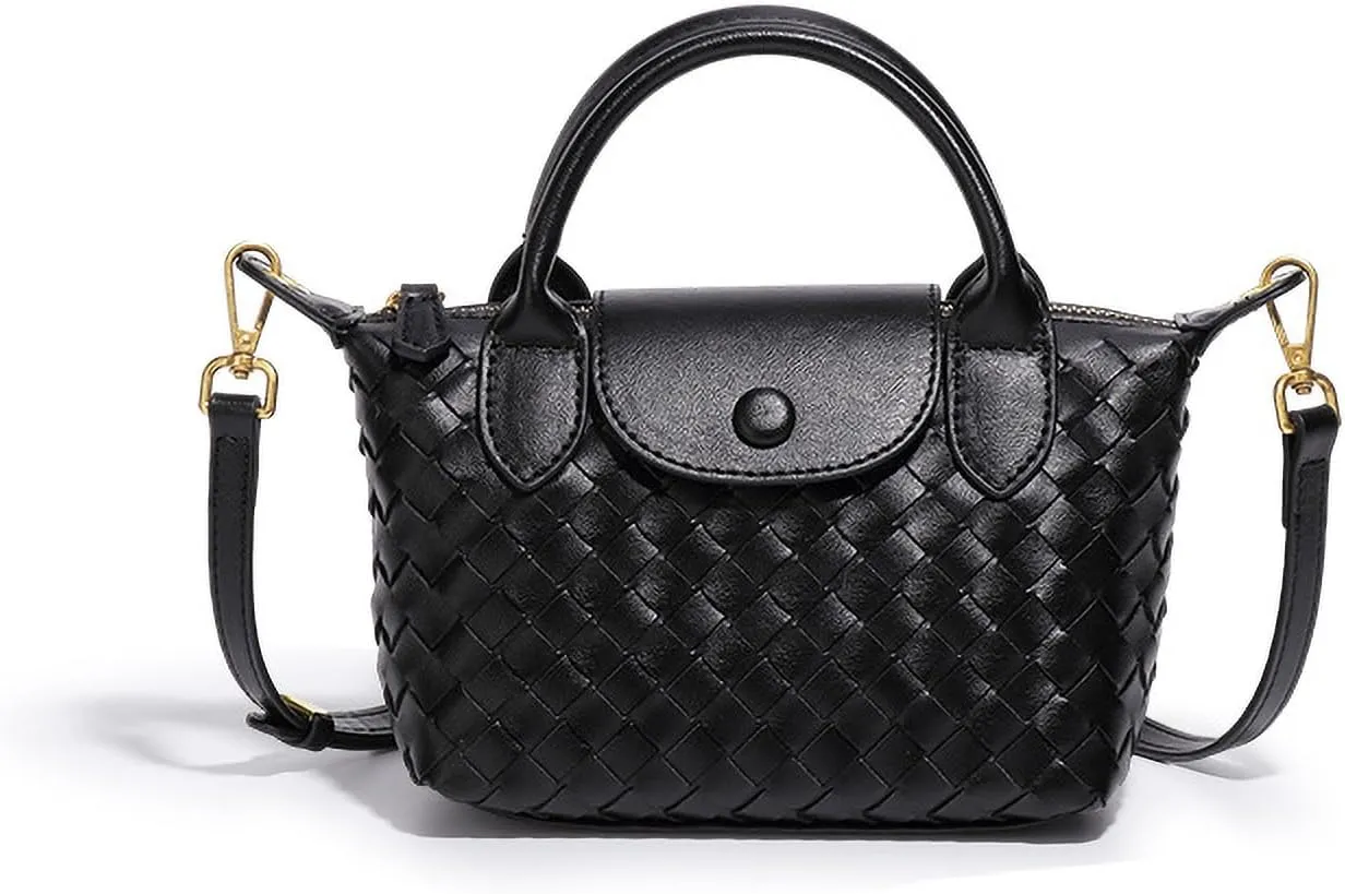 Mini Braided Top Handle Bag for Women Fashion Satchel Purse Genuine Leather for Travel and Daily Use