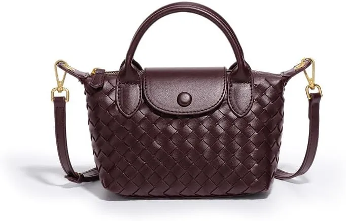 Mini Braided Top Handle Bag for Women Fashion Satchel Purse Genuine Leather for Travel and Daily Use
