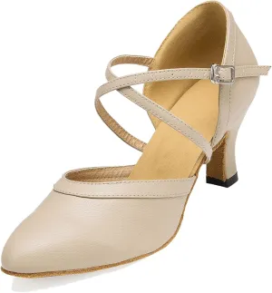 Minishion Women's Closed Toe Dance Shoes Ankle Strap Formal Party Evening Pumps