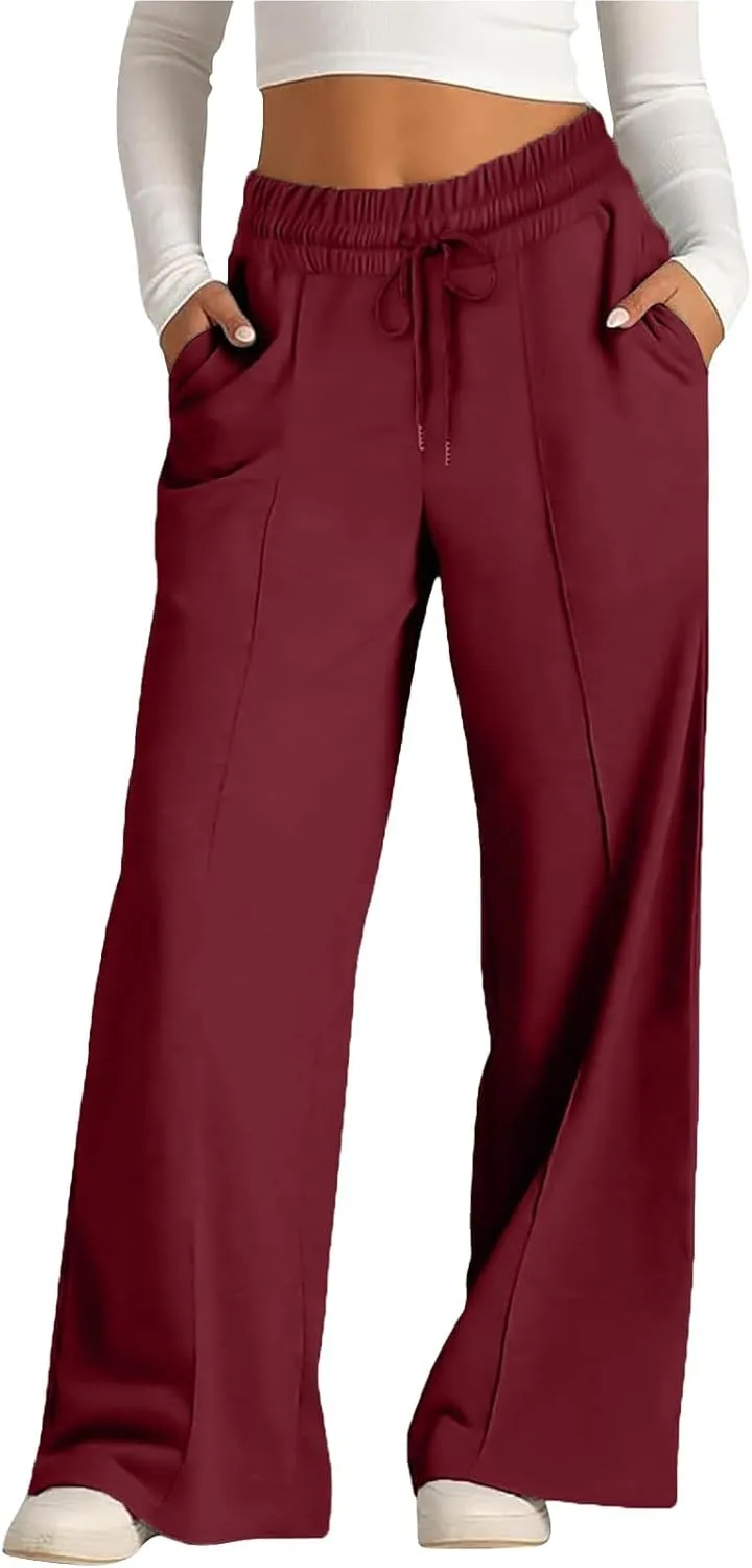 Miyaomn Womens Sweatpants Wide Leg High Waist Lounge Pants Front Pleated Drawstring Gym Workout Sports Casual Travel Trousers