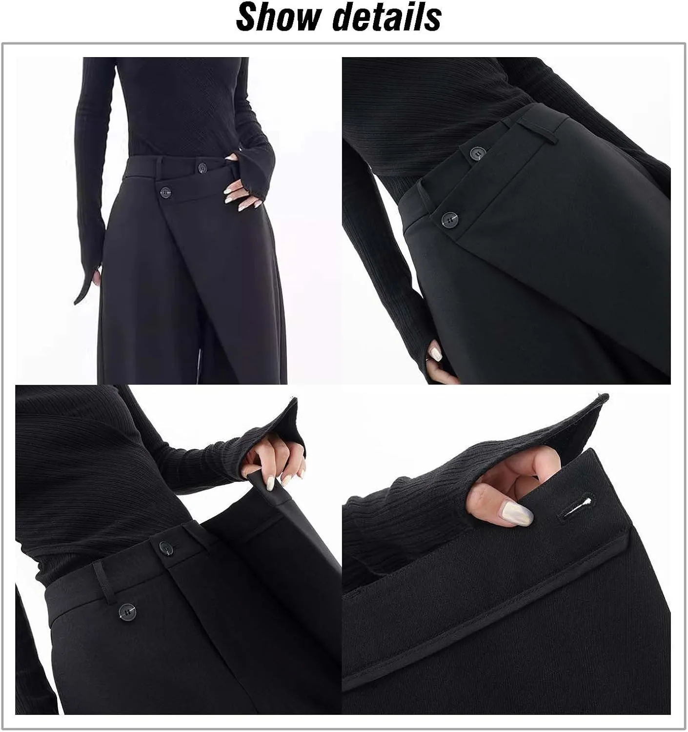 MLAFE High Waisted Loose Fit Business Casual Work Trousers Long Straight Suit Pants Women Asymmetrical Dressy Trousers