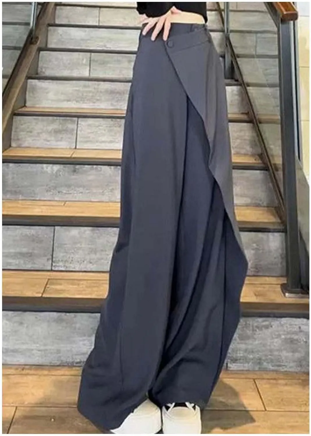 MLAFE High Waisted Loose Fit Business Casual Work Trousers Long Straight Suit Pants Women Asymmetrical Dressy Trousers