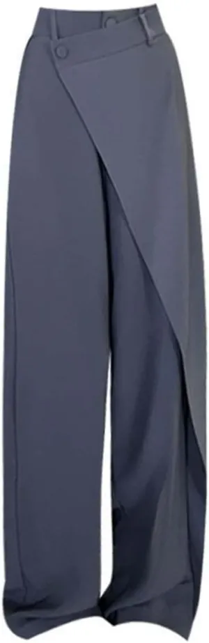 MLAFE High Waisted Loose Fit Business Casual Work Trousers Long Straight Suit Pants Women Asymmetrical Dressy Trousers