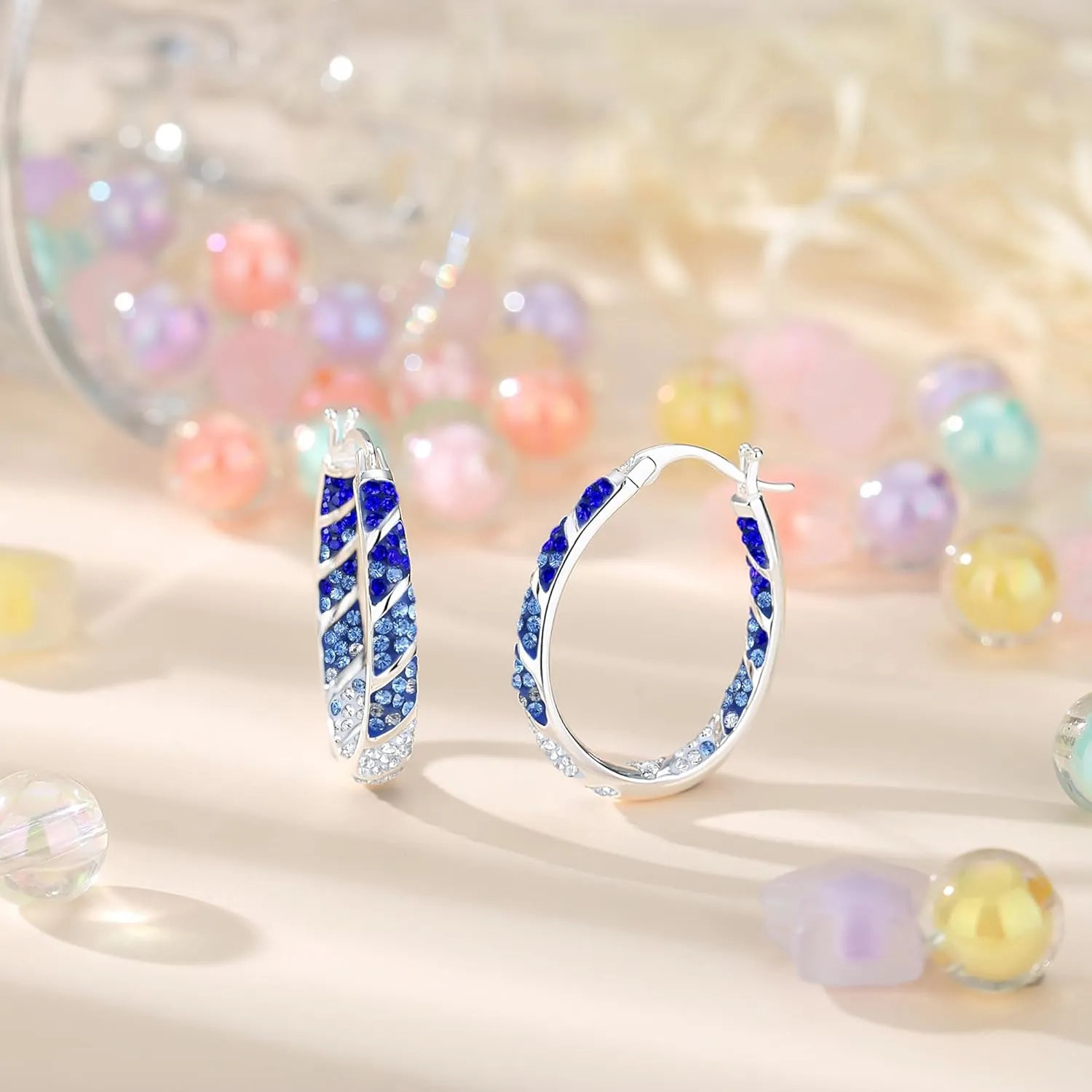 MUYUU Crystal Hoop Earrings for Women, Sparkly Earrings Inside Out Oval Hoop Earrings For Women Fashion Jewelry Gift