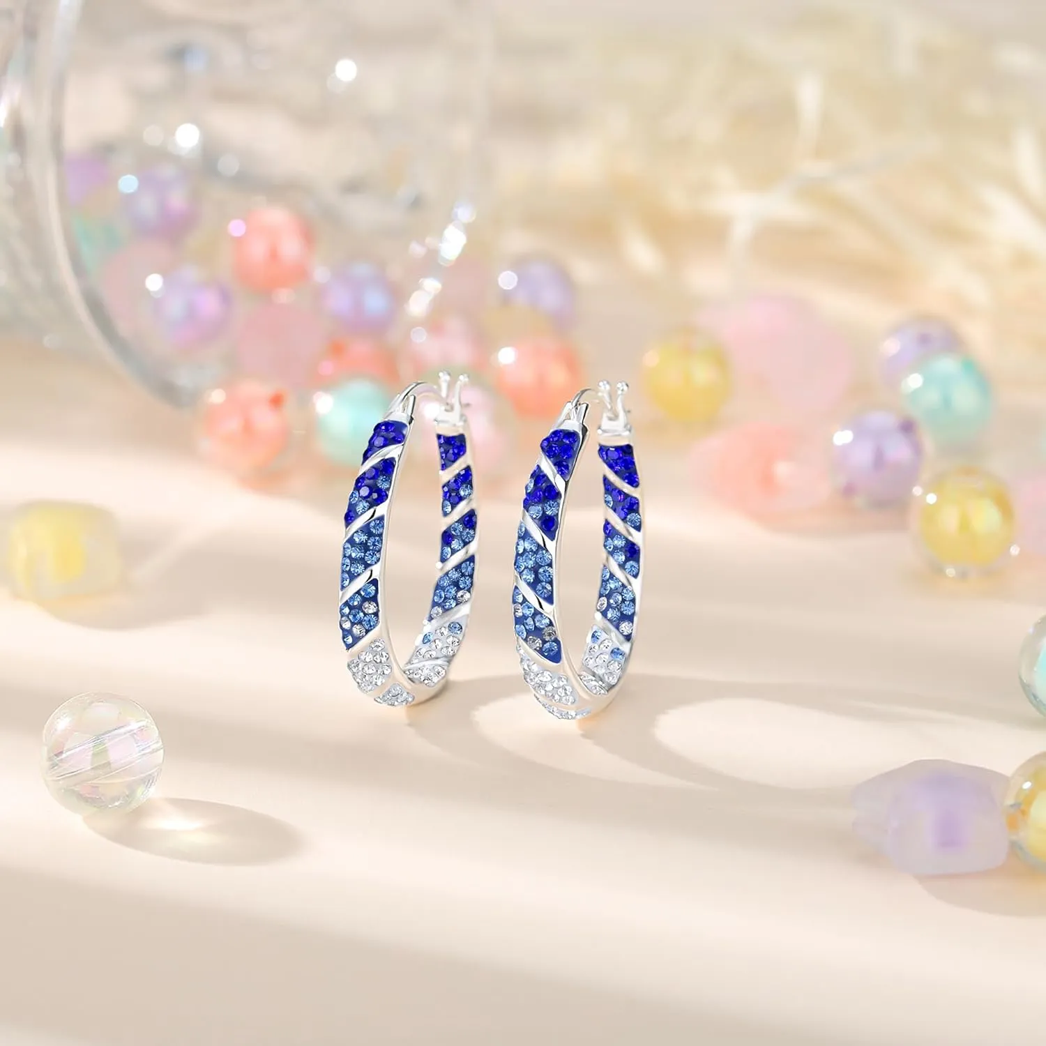 MUYUU Crystal Hoop Earrings for Women, Sparkly Earrings Inside Out Oval Hoop Earrings For Women Fashion Jewelry Gift