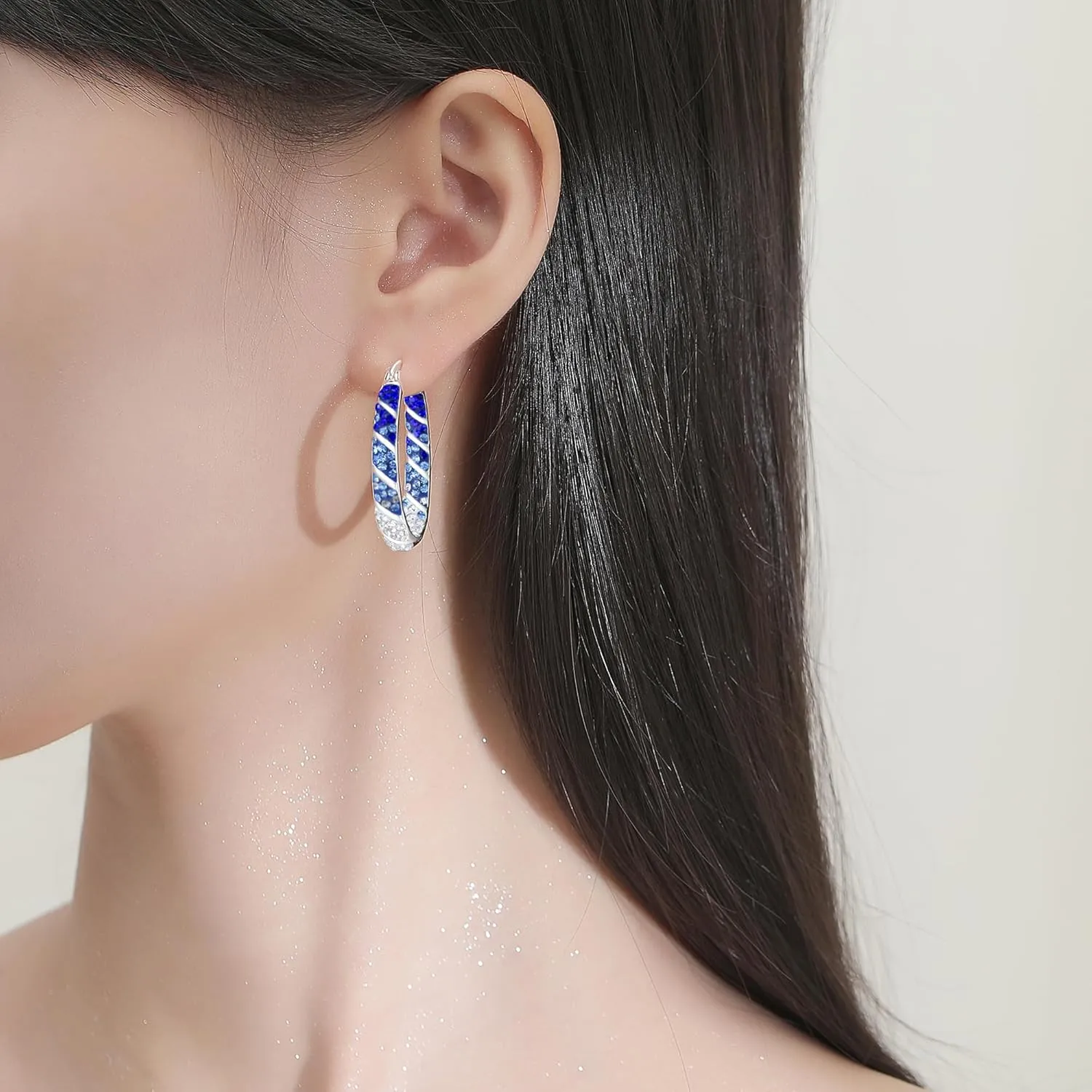 MUYUU Crystal Hoop Earrings for Women, Sparkly Earrings Inside Out Oval Hoop Earrings For Women Fashion Jewelry Gift