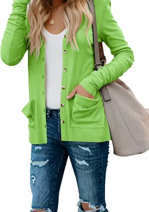 Naggoo Women's Cardigans Button Down Solid Knit Loose Cardigans with Pockets