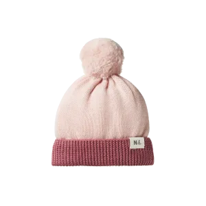 Nature Baby - ALPINE POM POM BEANIE - Rose Dust/Rhubarb