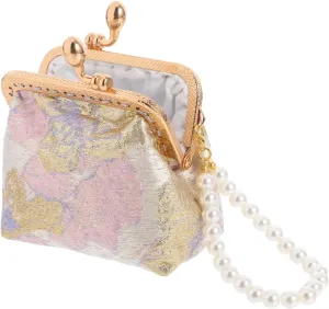 NOLITOY Elegant Pearl Hand Wallet Women's Chinese Style Brocade Coin Purse Silk Souvenir Purse for Travel Party