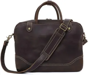 Nordic Vintage Cowhide Men's Handbag Business Briefcase 14.9 Inch Computer Bag for Office Commute