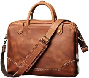 Nordic Vintage Cowhide Men's Handbag Business Briefcase 14.9 Inch Computer Bag for Office Commute