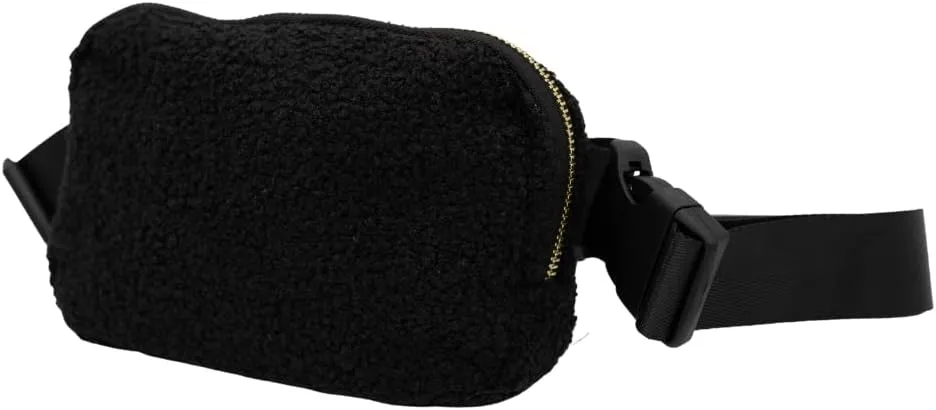 Nylon Fanny Pack, Fashion Waist Pack Bag, Adjustable Fanny Bag, for Women, Men, and Kids (Black Sherpa)