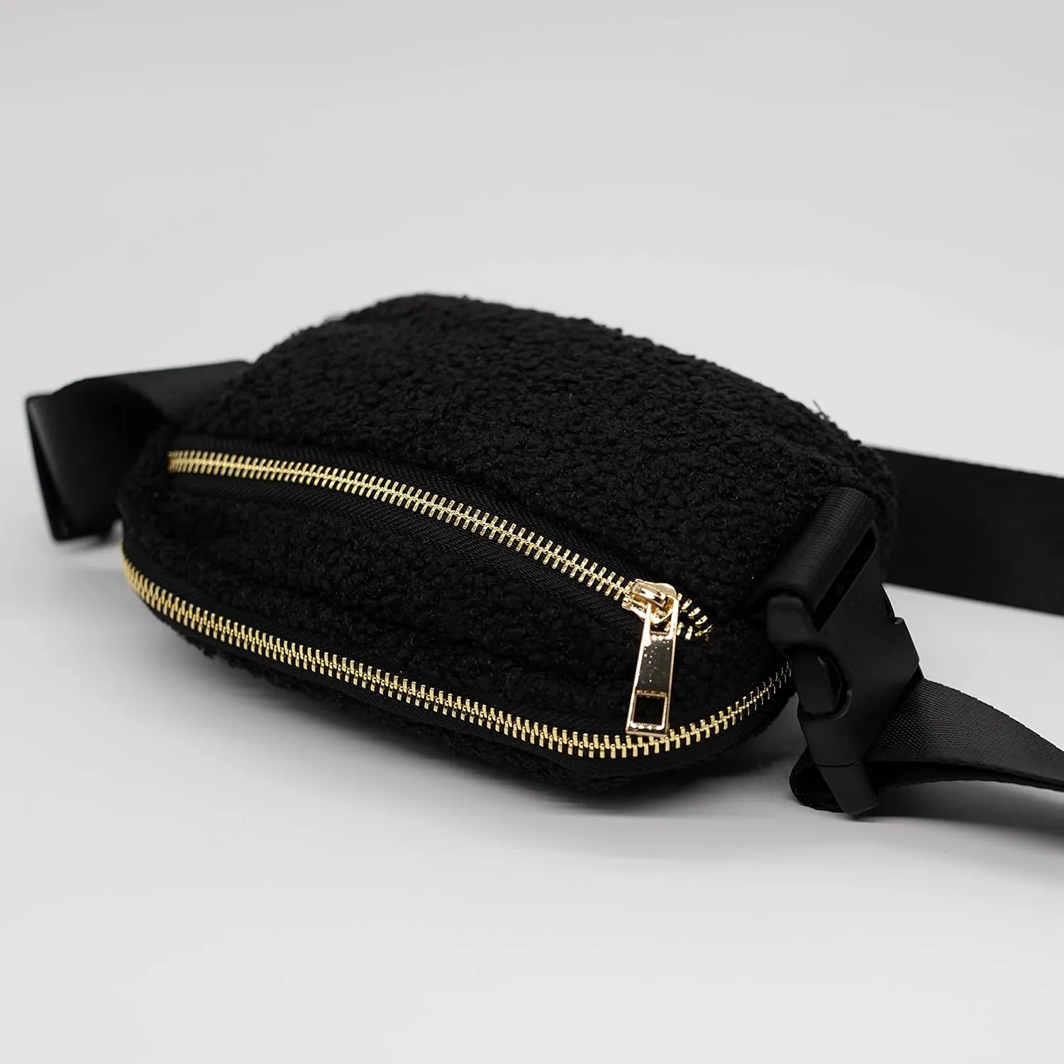 Nylon Fanny Pack, Fashion Waist Pack Bag, Adjustable Fanny Bag, for Women, Men, and Kids (Black Sherpa)
