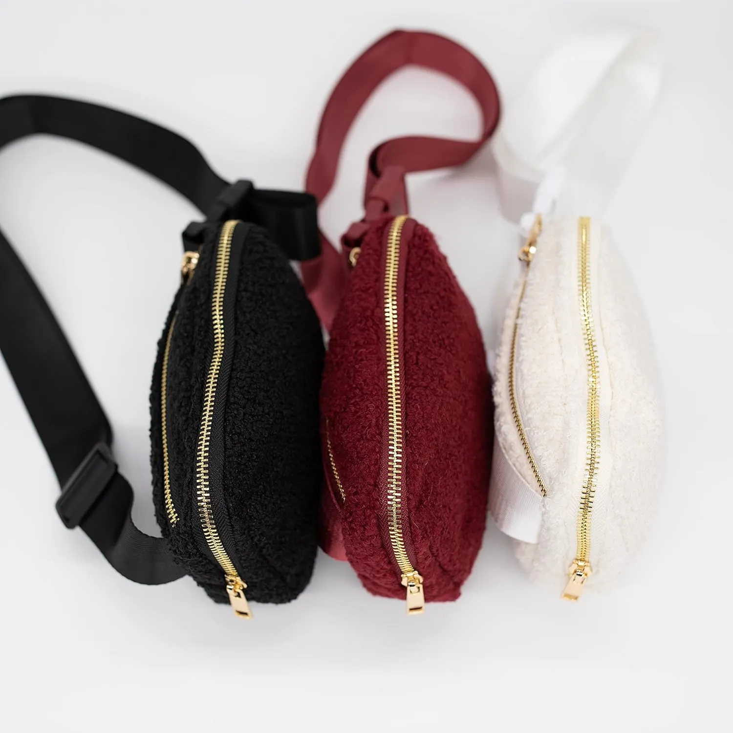 Nylon Fanny Pack, Fashion Waist Pack Bag, Adjustable Fanny Bag, for Women, Men, and Kids (Burgundy Sherpa)