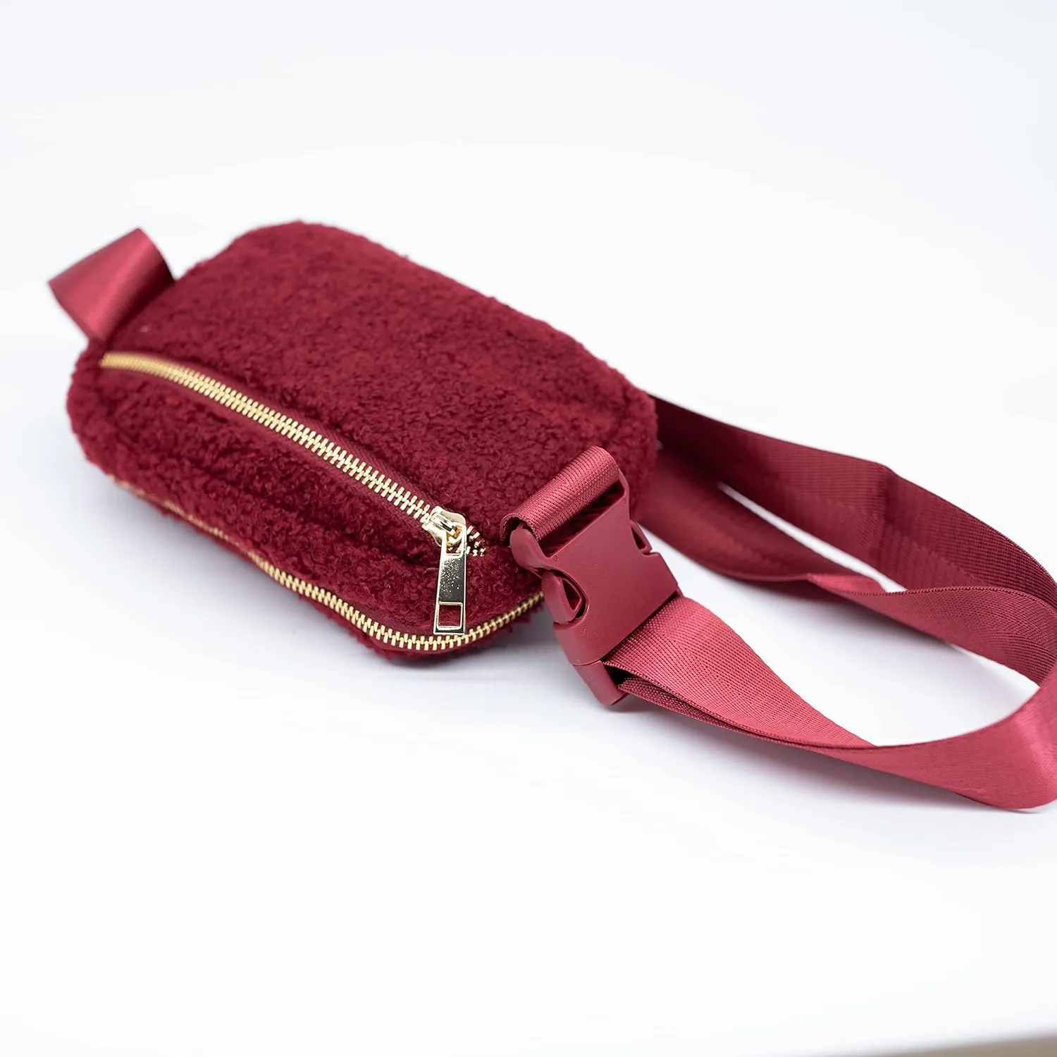 Nylon Fanny Pack, Fashion Waist Pack Bag, Adjustable Fanny Bag, for Women, Men, and Kids (Burgundy Sherpa)
