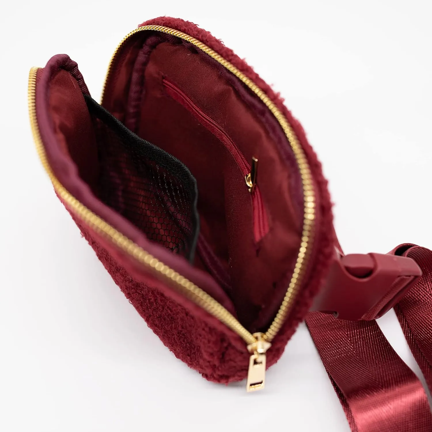 Nylon Fanny Pack, Fashion Waist Pack Bag, Adjustable Fanny Bag, for Women, Men, and Kids (Burgundy Sherpa)
