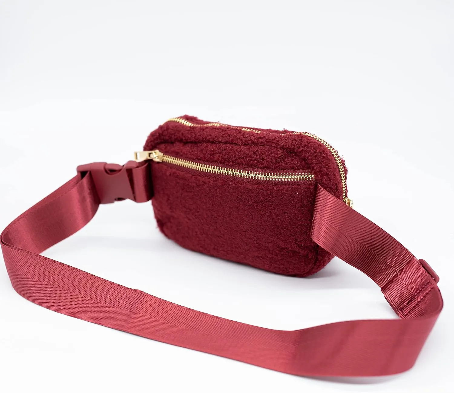 Nylon Fanny Pack, Fashion Waist Pack Bag, Adjustable Fanny Bag, for Women, Men, and Kids (Burgundy Sherpa)