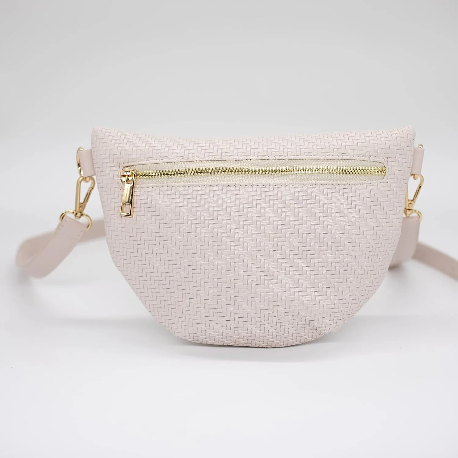 Nylon Fanny Pack, Fashion Waist Pack Bag, Adjustable Fanny Bag, for Women, Men, and Kids (Nude Basketweave)
