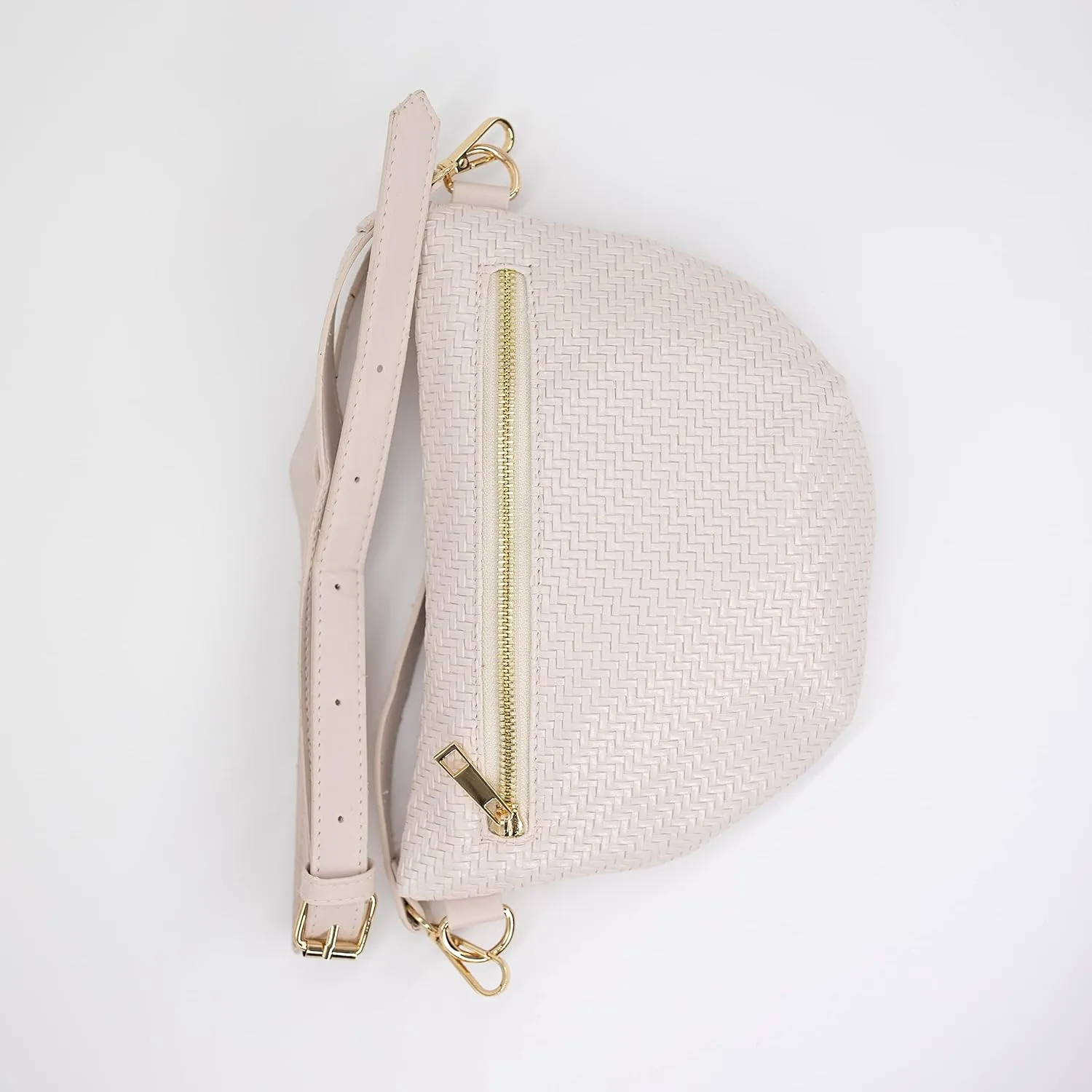 Nylon Fanny Pack, Fashion Waist Pack Bag, Adjustable Fanny Bag, for Women, Men, and Kids (Nude Basketweave)