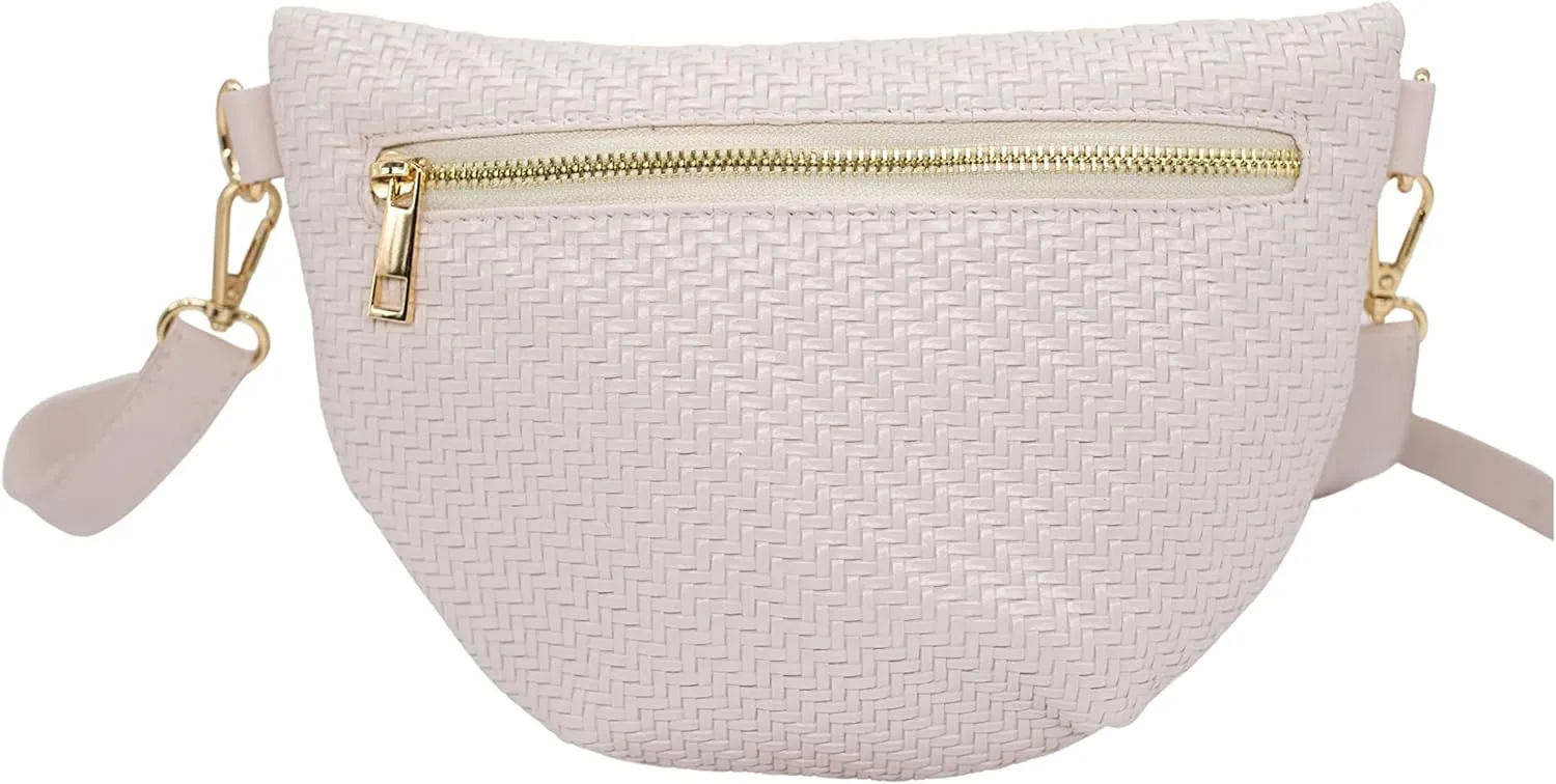 Nylon Fanny Pack, Fashion Waist Pack Bag, Adjustable Fanny Bag, for Women, Men, and Kids (Nude Basketweave)