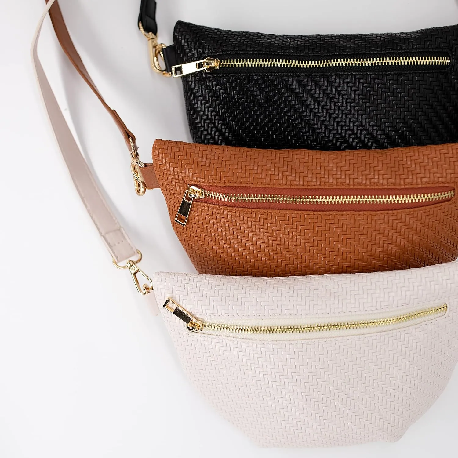 Nylon Fanny Pack, Fashion Waist Pack Bag, Adjustable Fanny Bag, for Women, Men, and Kids (Nude Basketweave)