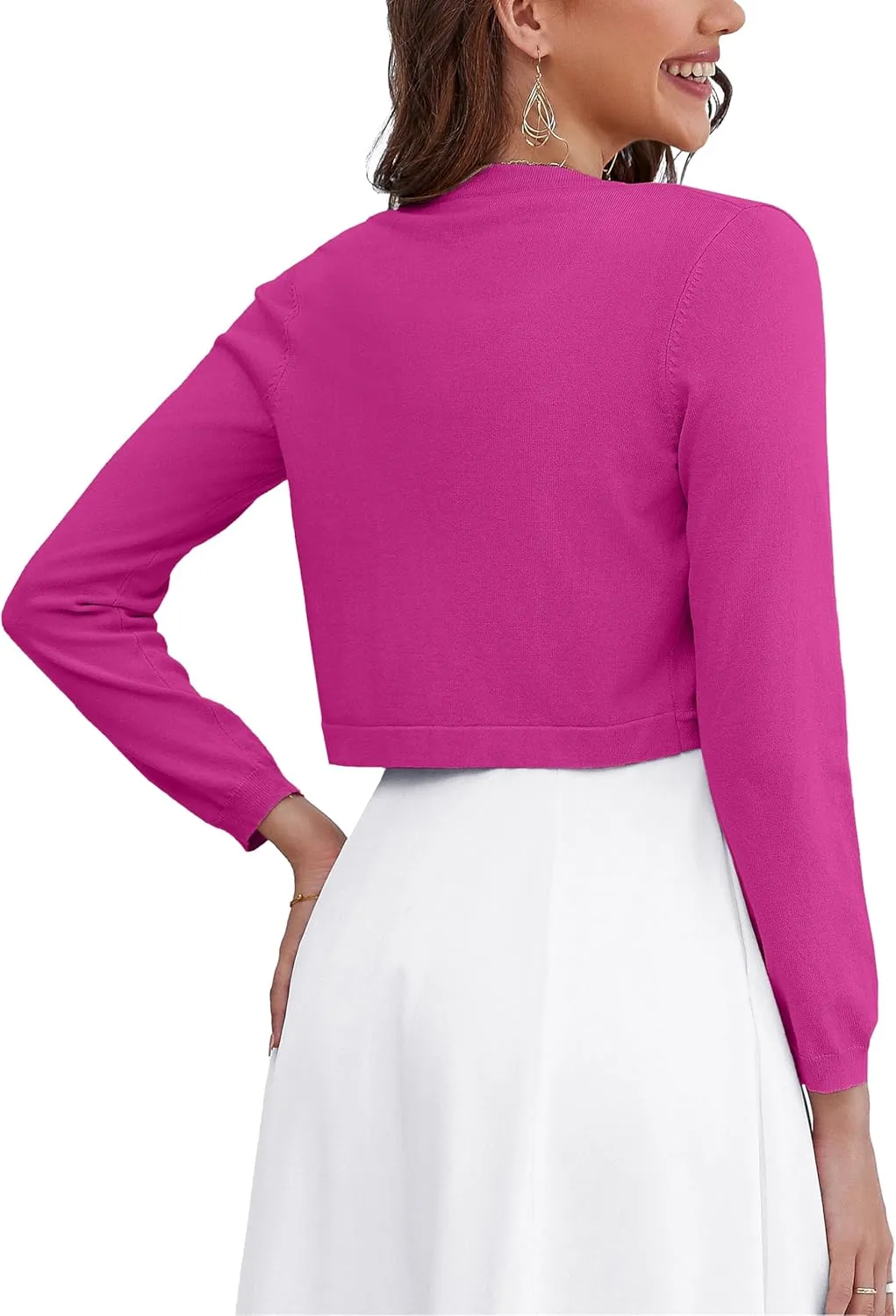 OmicGot Women's Long Sleeve Cardigan Knit Sweaters Cropped Open Front Bolero Shrug for Dresses S-XL