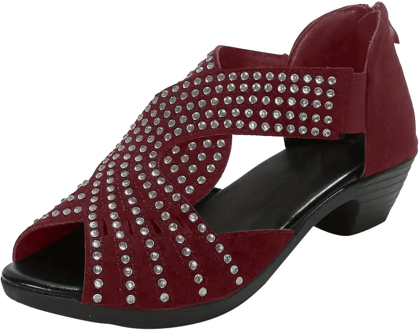 Orthopedic Low Heel Sandals for Women Sparkly Rhinestone Open Toe Sandal Dressy Cut Out Sandals Comfortable Fish Mouth Shoes Business Office Shoes with Arch Support