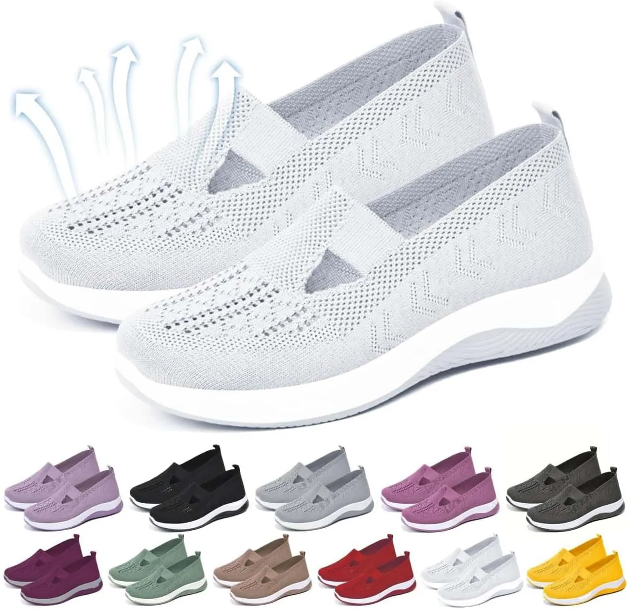 Orthopedic Shoes for Women Lightweight Wide Width Arch Support Woven Mesh Breathable Comfortable Soft Soled Nurse Shoes Slip On Diabetic Sneakers